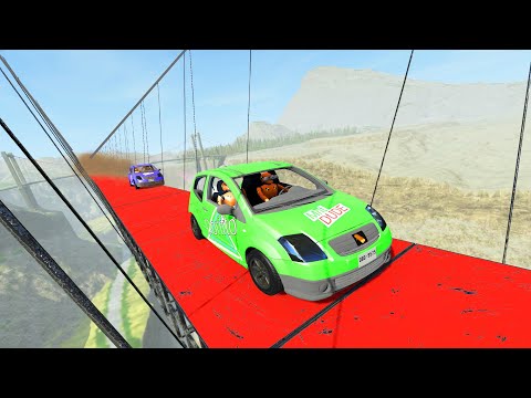 Long Suspension bridge Testing - Racing Cars - BeamNG Drive