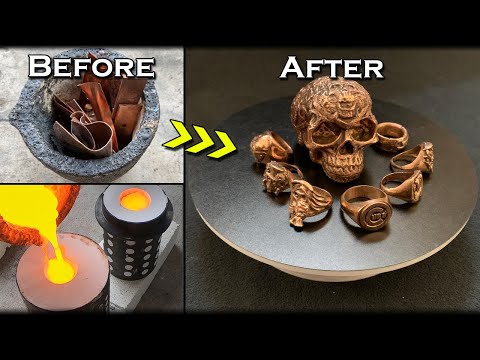 Casting A COPPER Celtic Skull & Rings - Lost PLA & Wax Casting - Melting Metal At Home