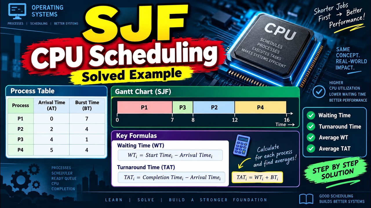OS CPU Scheduling SJF Solved Example