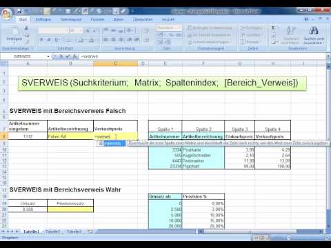 Excel 2007 Sverweis Video Training