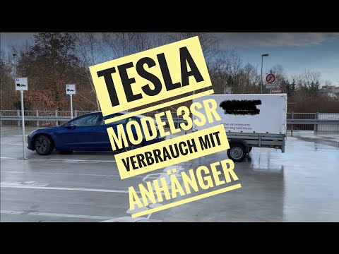 Elektroauto Tesla Model 3 SR+ LFP mit Anhänger Plane 90kmh auf Autobahn Reichweite e auto im Winter