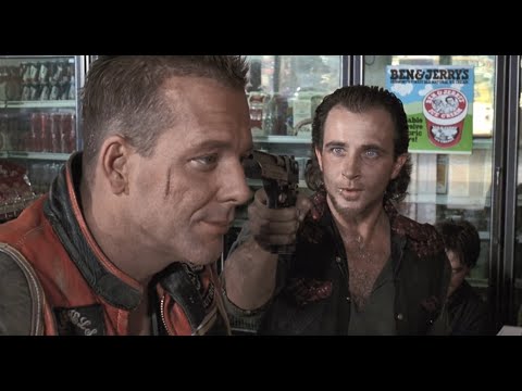 Mickey Rourke fights thugs in a gas station - Harley Davidson and Marlboro man epic scene