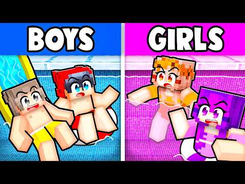 Girls vs Boys Secret Waterpark in Minecraft!