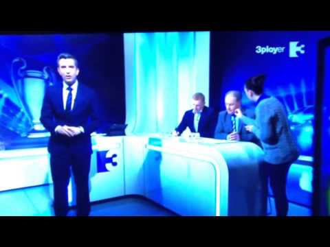 Brian Kerr getting makeup touched up on TV3 Champions League coverage.