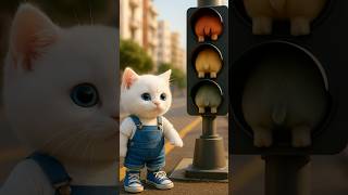 Gatinho fofo encontra três cães no semáforo