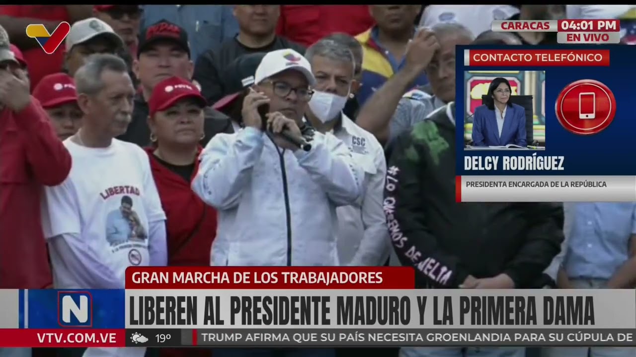 Palabras de Delcy Rodríguez en la gran marcha de trabajadores exigiendo libertad de Maduro y Cilia