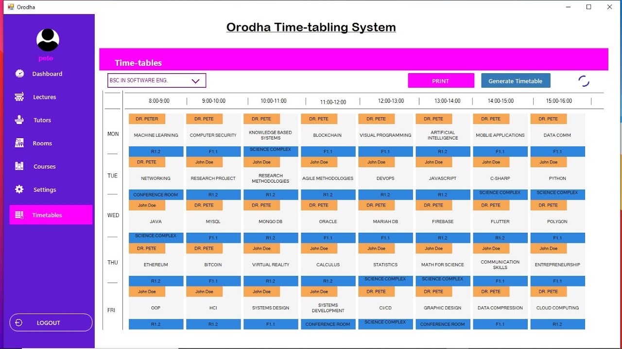 COMPLETE TIMETABLE GENERATOR WITH SOURCE-CODE ~ C#