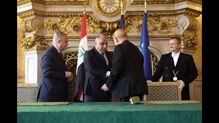 بحضور رئيس مجلس الوزراء عادل عبدالمهدي وزيرا الخارجية العراقي والفرنسي يوقعان اتفاق تعاون مشترك