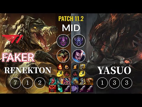 T1 Faker Renekton vs Yasuo Mid - KR Patch 11.2