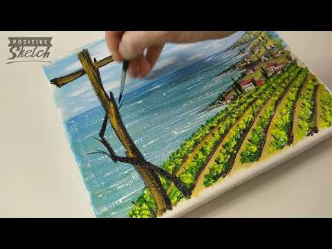 Acrylic painting, How to paint grapes, Vineyard, Landscape