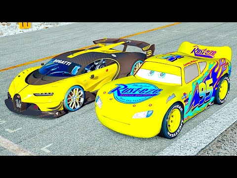 Lightning McQueen Yellow Edition vs Bugatti Vision GT MEGA DRAG RACE 24 KM