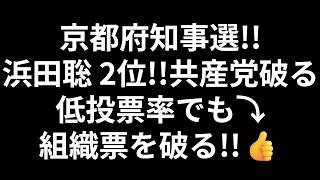 京都府知事選!!浜田聡 2位!!共産党破る低投票率でも⤵組織票を破る!!👍