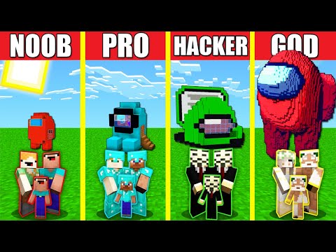 Minecraft Battle: AMONG US HOUSE BUILD CHALLENGE - NOOB vs PRO vs HACKER vs GOD / Animation