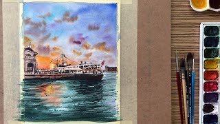 Watercolor painting Kadıköy-İstanbul (Kadıköy iskelesi)