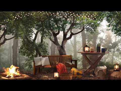 Cozy Spring Forest Campfire 🌿🔥 Relaxing Nature Ambience with Soft Fire Sounds & Fairy Lights