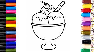 Ice Cream Sundae  Coloring Page 🍦 | Easy & Fun Drawing for Kids | Learn Colors||Meemaa Kids Channel