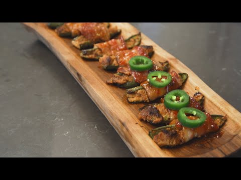 Bacon Wrapped Peanut Butter and Pepper Jelly Jalapeño Poppers