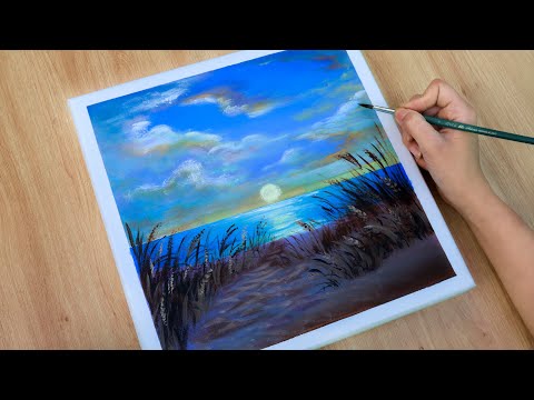 Acrylic #9 / Sunrise / Easy acrylic painting for beginners / Sand Dunes Beach Sunset
