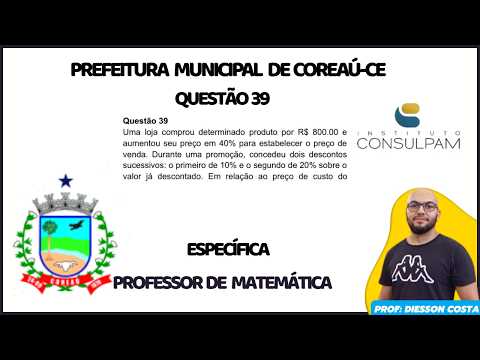 COREAÚ-CE ESPECÍFICA DE MATEMÁTICA QUESTÃO 39 #consulpam #matematica #coreau #ceará