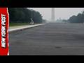 Tire Tracks Spotted In Drained Reflecting Pool