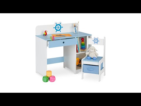 Kinder Schreibtisch und Stuhl Seefahrt Blau - Weiß - Holzwerkstoff - 80 x 80 x 40 cm