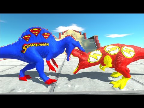 DEATH FALL SPEED RACE vs SUPERMAN SPINOSAURUS - Animal Revolt Battle Simulator