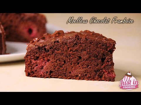 Moist chocolate-raspberry cake with rocher glaze
