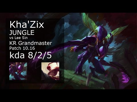Kha'Zix Jungle vs Lee Sin - KR Grandmaster 8/2/5 Patch 10.16 Gameplay // [롤] 카직스 vs 리 신 정글