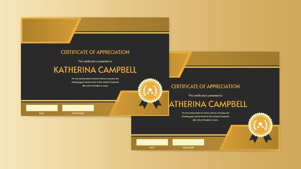 Create an Appreciation Certificate with Simple Black And Gold Decoration