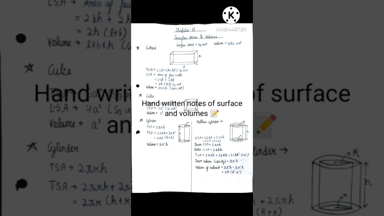 class 10 chapter surface area and volume handwritten notes 📝