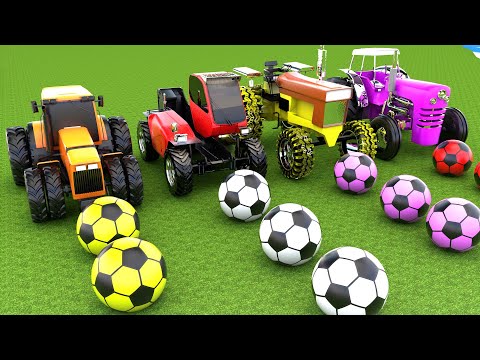 TRANSPORT COLOERED SOCCER BALLS⚽⚽⚽ WITH TRACTOR 🚜🚜🚜& JCB WHEEL LOADER - Farming Simulator