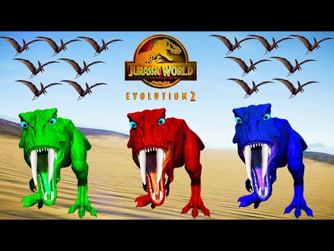 Rexy Color Pack vs All Carnivores, Spinosaurus, I-Rex-Jurassic World Evolution 2 Dinosaurs Fighting