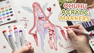 💘 Draw with me / Marker Art for Valentine’s Day 💘 Ohuhu Nahuku 48 Colors Acrylic Markers Review ✨