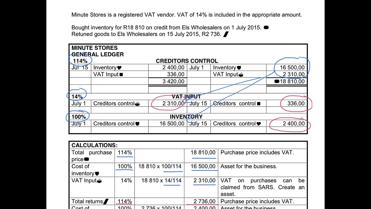 14. Calculation of VAT on credit purchases & discount received