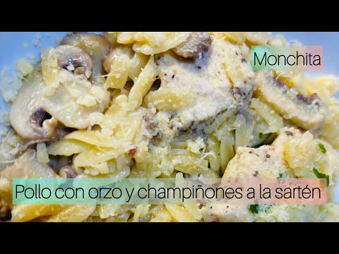 Pollo con orzo y champiñones a la sartén