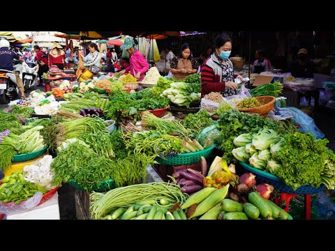 Evening Street Market Scene @Chbar Ampov - Plenty Fresh Vegetable, Small Rural Fish & More Food