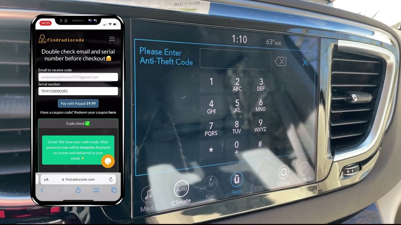 Radio unlock code for Uconnect screen video proof