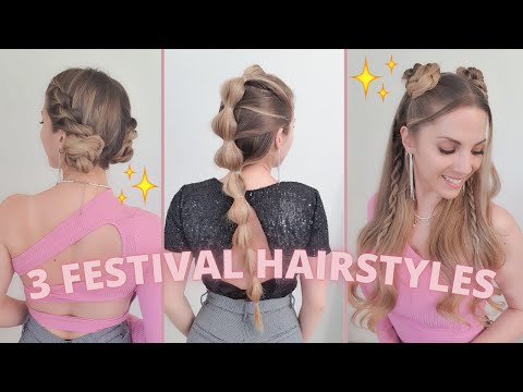 3 festival hairstyles ideas : bubble braid / half up...