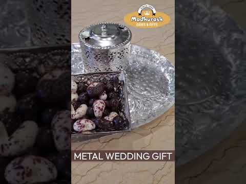 Length: 12 inch mob-5580 silver metal tray 2 metal jar and s...