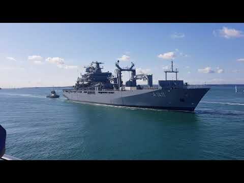 FGS Berlin  German navy replenishment  ship entering HMNB Portsmouth 7/9/2018