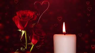 Valentine Ambience  Burning Candle  Red Roses and 
