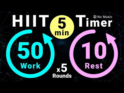 5-Minute Timer: 50s Work / 10s Rest - 5 Rounds (No Music)
