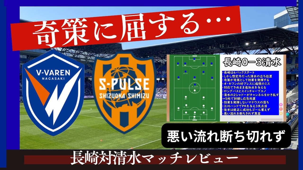 【Ⅴ・ファーレン長崎】悪い流れを断ちきれず敗戦…清水の３バックに対応できず【清水エスパルス】
