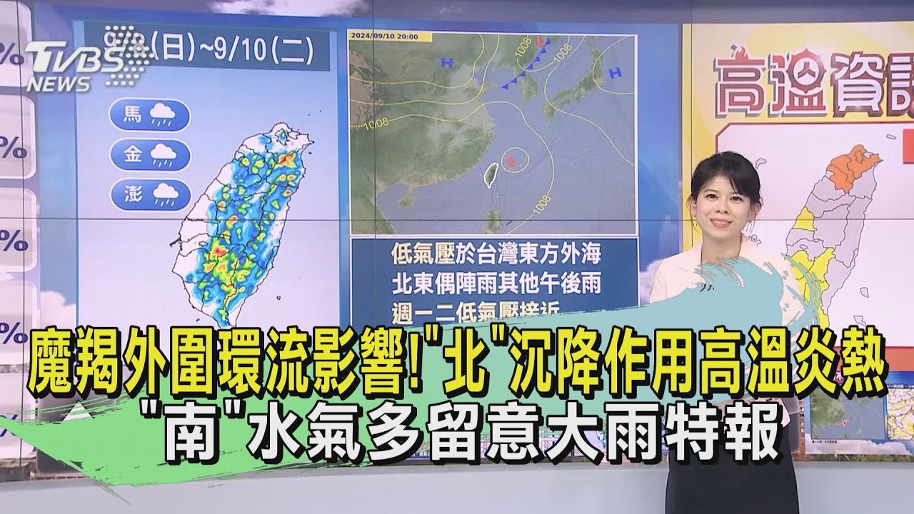 天氣/摩羯外圍環流影響!「北」沉降作用高溫炎熱 「南」水氣多留意大雨特報