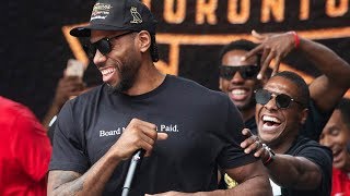 Kawhi Leonard mocks his own laugh in speech at Raptors parade!