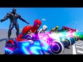 CARROS CAMINHÕES MOTOS Com HOMEM ARANHA E HERÓIS Desafio Carros Na X Rampa GTA 5
