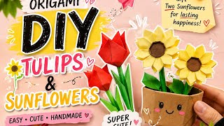 How to Make Cute Mini Origami Tulips & Sunflowers 🌷🌻 | diy Easy Paper Craft ideas for Beginners