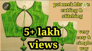 simple pot neck blouse back part cutting and stitching(34  size)  / boat neck blouse cutting stitch