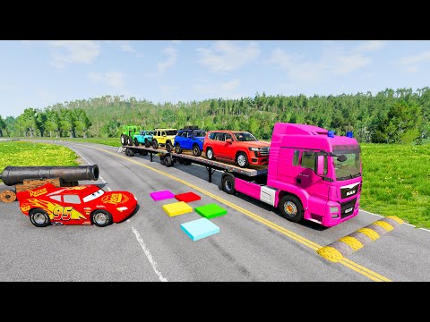 Flatbed Truck Mcqueen | Transportation with Truck - Pothole vs Car #014 - BeamNG.Drive