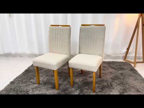 2 Cadeiras Atlanta Linho Bege Cru Madeira Maciça Minas Plac - Entregue Montada